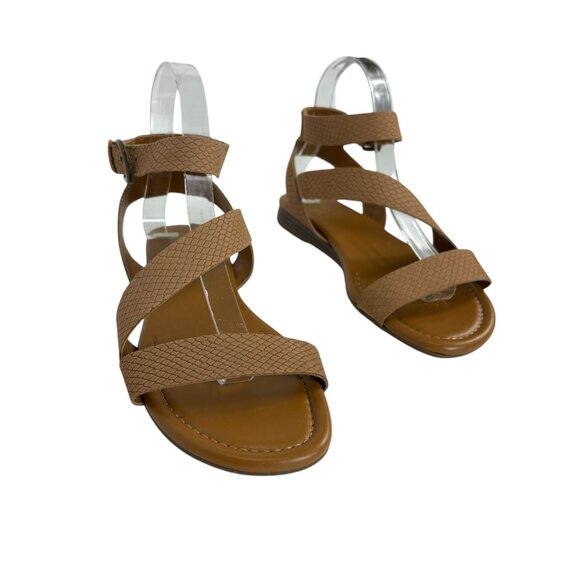Franco Sarto Flat Leather Sandals Size 8M  Tan Gustar Reptile Embossed - Picture 2 of 16